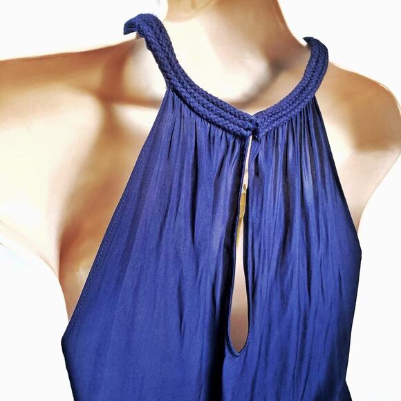 Ramy Brook Navy Mini Dress | High Neck Pleated Cocktail Party Wedding Guest Look - Picture 10 of 16